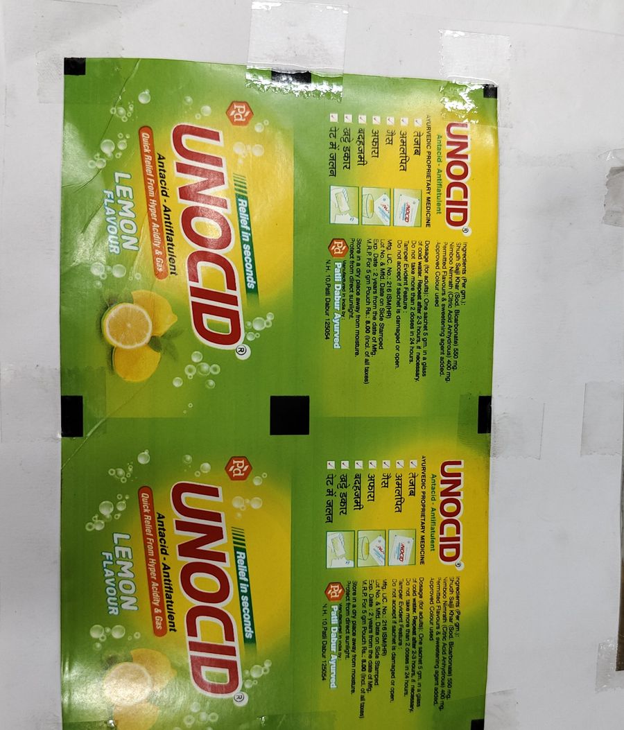 UNOCID — Sachet chain printed by RR Packaging Company